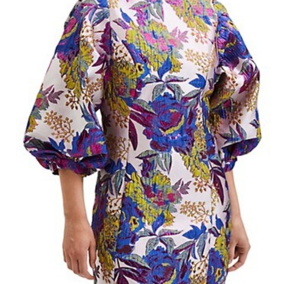 NWT SELECTED FEMME Jonnie Balloon-Sleeve Floral Jacquard Dress - Picture 2 of 7